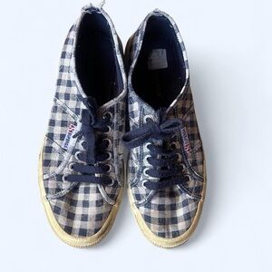 Superga Navy and White Checkered Sneakers